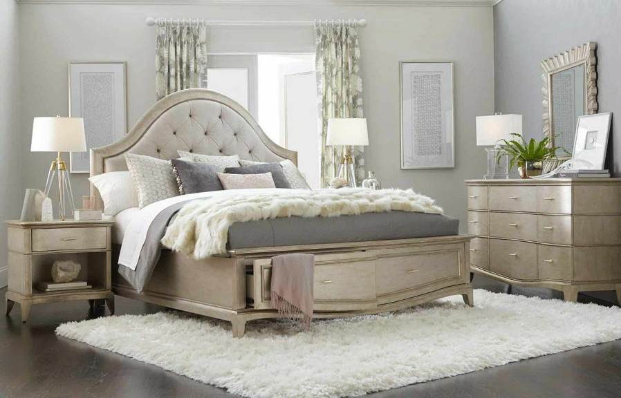 King Beds | * Art Furniture Starlite King Upholstered Panel Bed With Storage In Silver