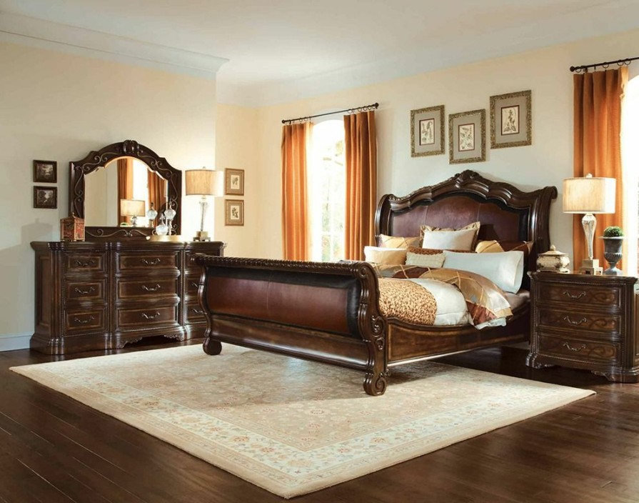 Queen Beds | * Art Furniture Valencia Queen Upholstered Sleigh Bed In Dark Oak