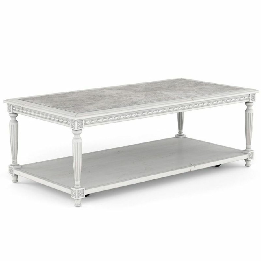 Coffee Table Sets | * Art Furniture Somerton Cocktail Table With Stone Top In Antique White