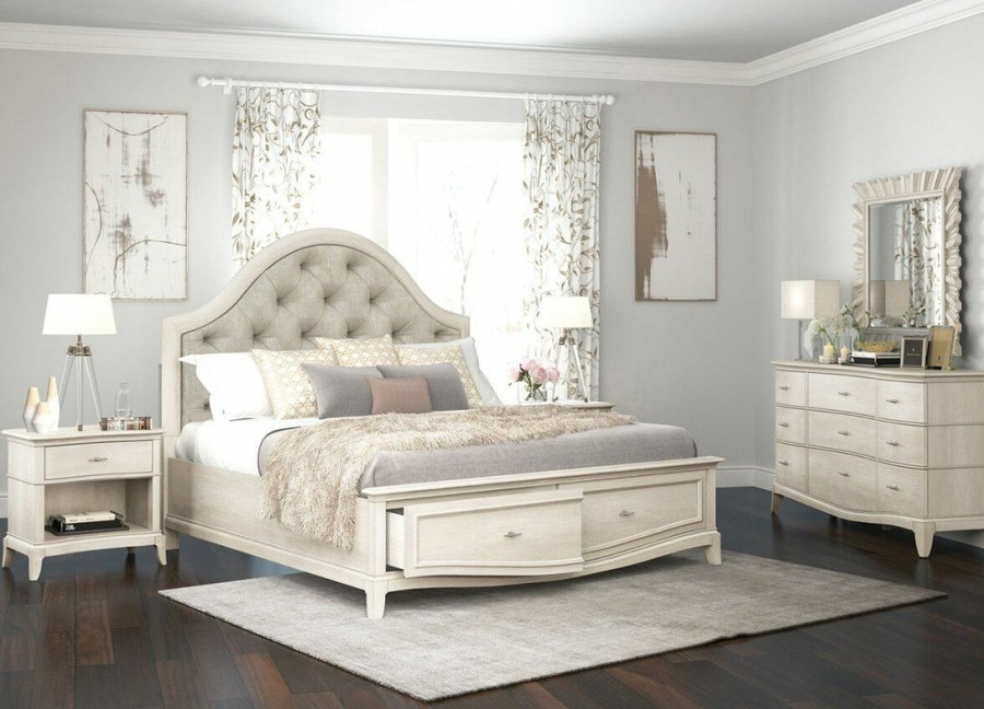 King Beds | * Art Furniture Starlite King Upholstered Panel Bed With Storage In Ivory