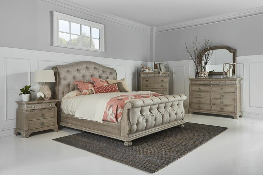 King Beds | * Art Furniture Summer Creek Shoals California King Upholstered Tufted Sleigh Bed In Medium Oak