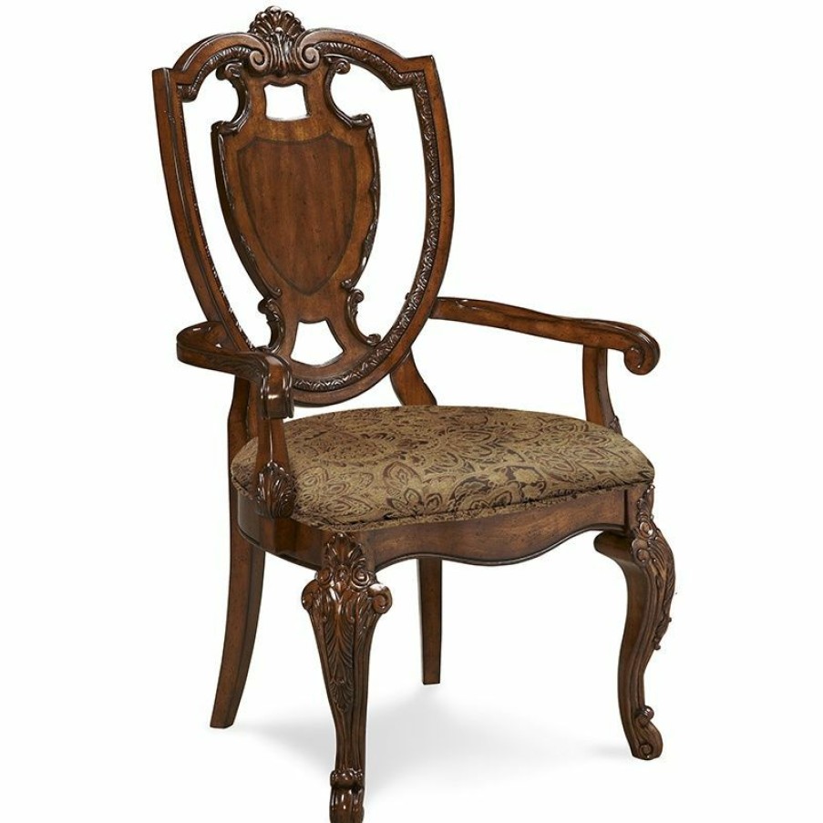 Dining Chairs | * Art Furniture Old World Shield Back Arm Chair With Fabric Seat In Cherry