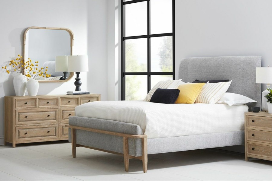 King Beds | * Art Furniture Post King Upholstered Panel Bed In Greyed Brown