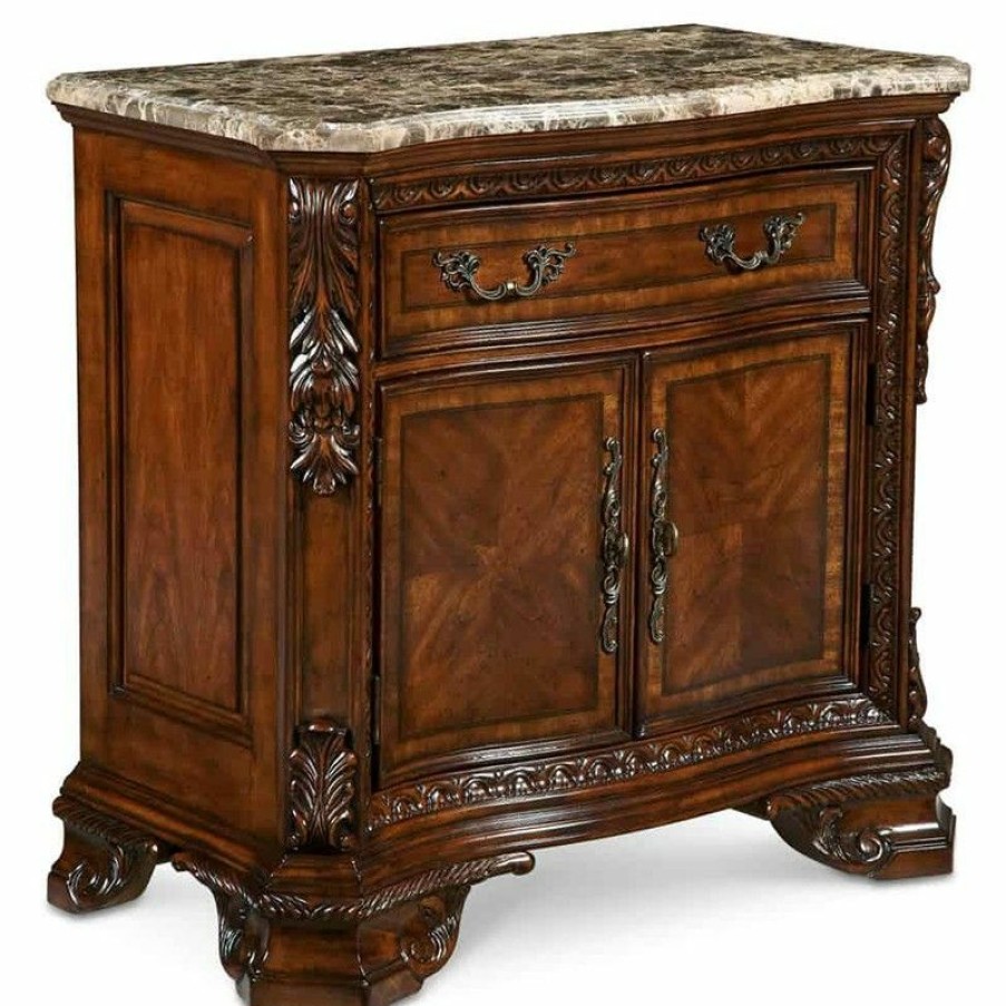 Nightstands | * Art Furniture Old World Stone Top Door Nightstand In Cherry