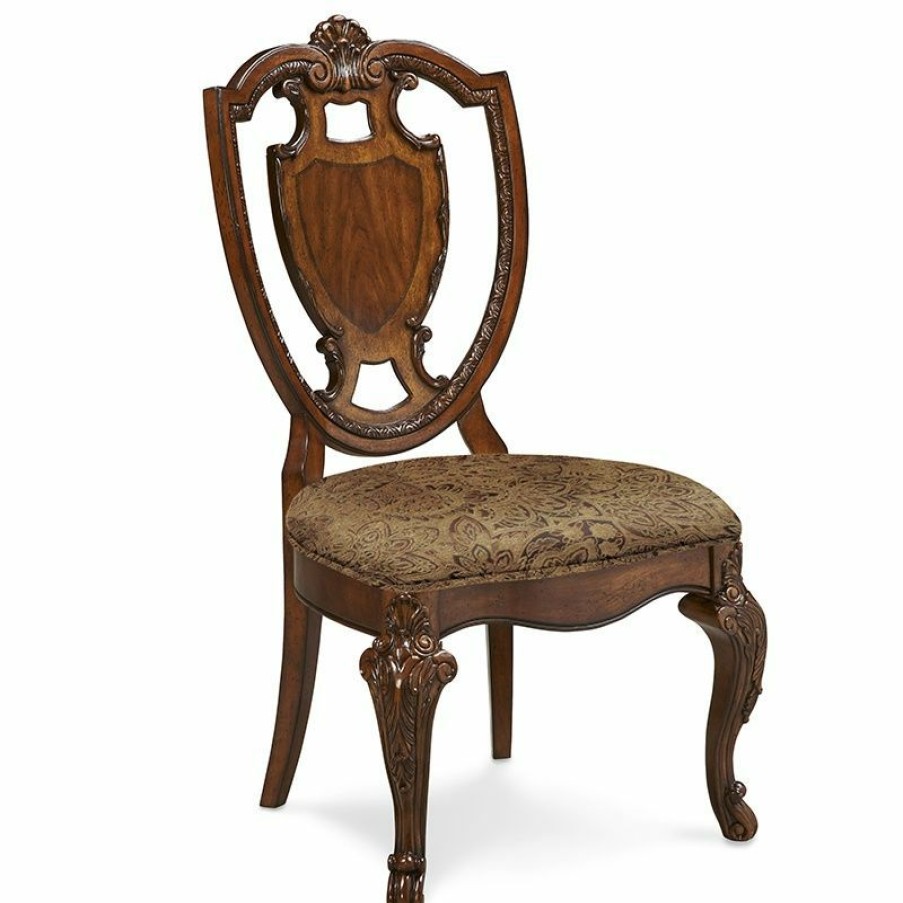 Dining Chairs | * Art Furniture Old World Shield Back Side Chair With Fabric Seat In Cherry