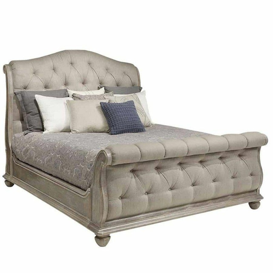 King Beds | * Art Furniture Summer Creek Shoals King Upholstered Tufted Sleigh Bed In Medium Oak